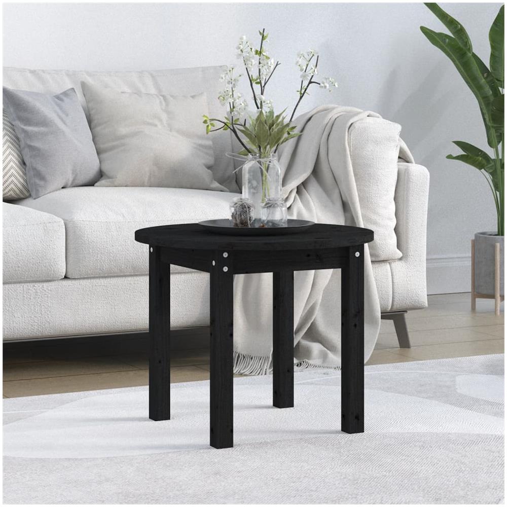Tavolino Da Salotto Nero 55x45 Cm In Legno Massello Di Pino - Foto 1