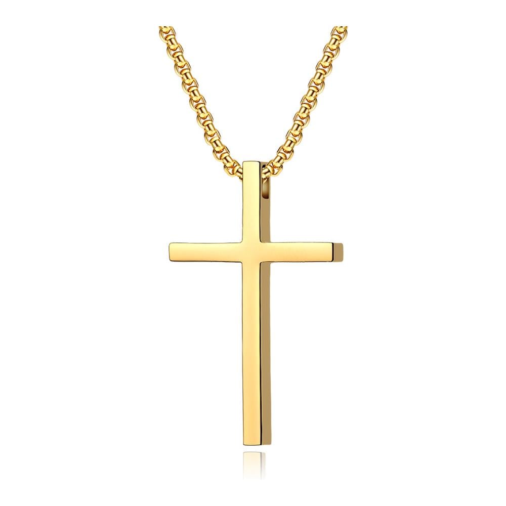 Collana Con Ciondolo A Croce In Acciaio Inossidabile Dorato - Gioielli Religiosi Gold - Foto 1