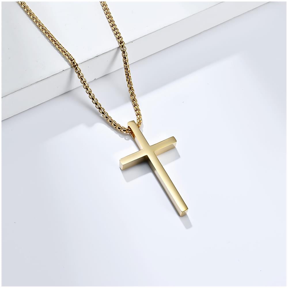 Collana Con Ciondolo A Croce In Acciaio Inossidabile Dorato - Gioielli Religiosi Gold - Foto 2