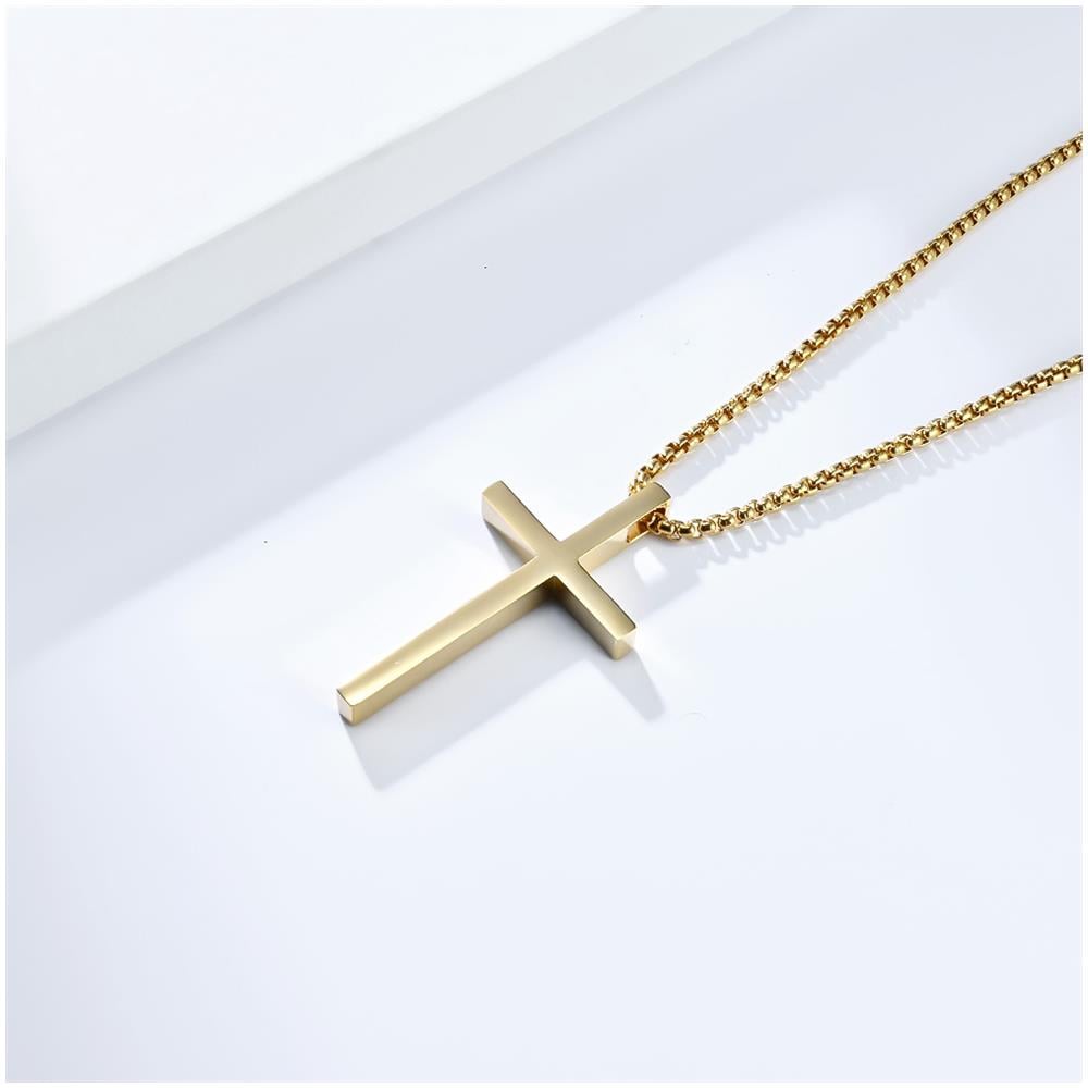 Collana Con Ciondolo A Croce In Acciaio Inossidabile Dorato - Gioielli Religiosi Gold - Foto 3