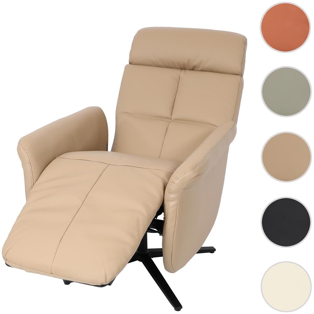 Poltrona Massaggiante Reclinabile Con Pouf - Girevole 360°, EcoPelle Crema, Per Soggiorno E Relax - Foto 4