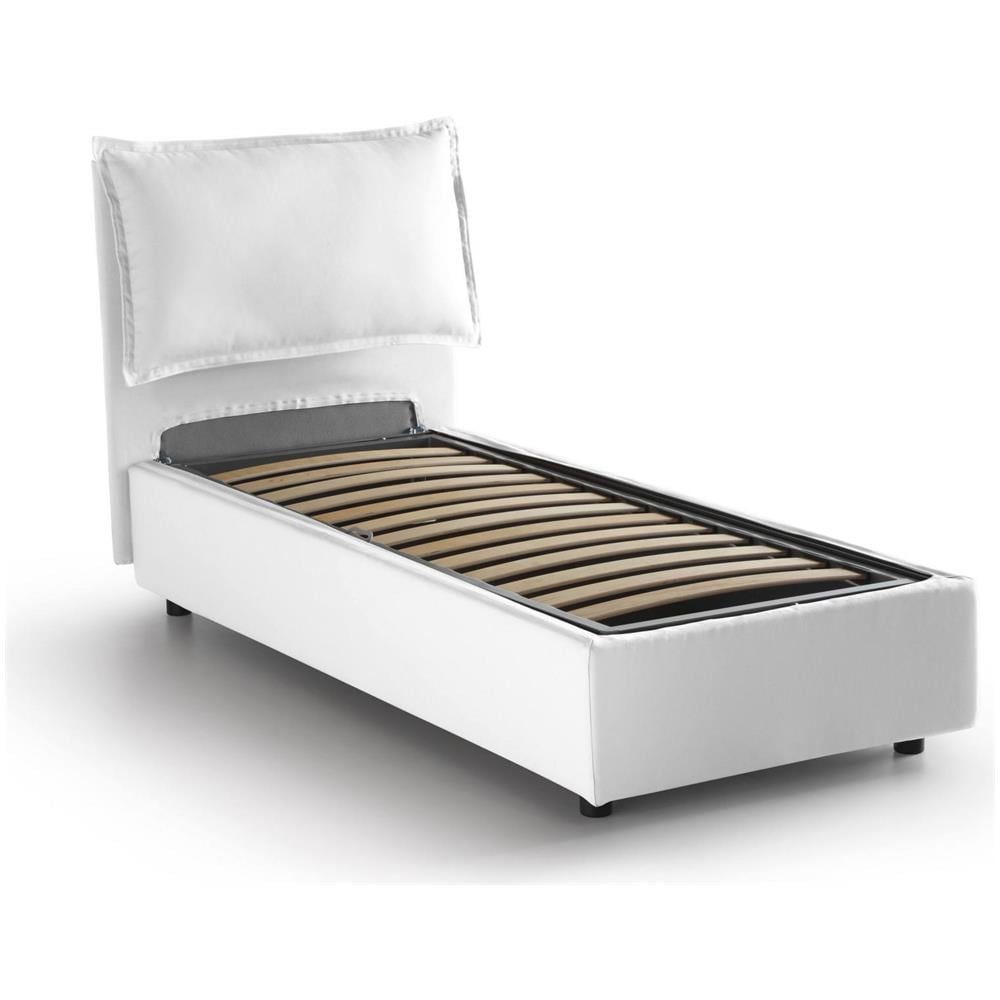 Letto Singolo Vanessa, Letto Contenitore Con Rivestimento In Tessuto, 100% Made In Italy, Apertura Frontale, Adatto Per Materasso Cm 80x190, Bianco - Foto 4