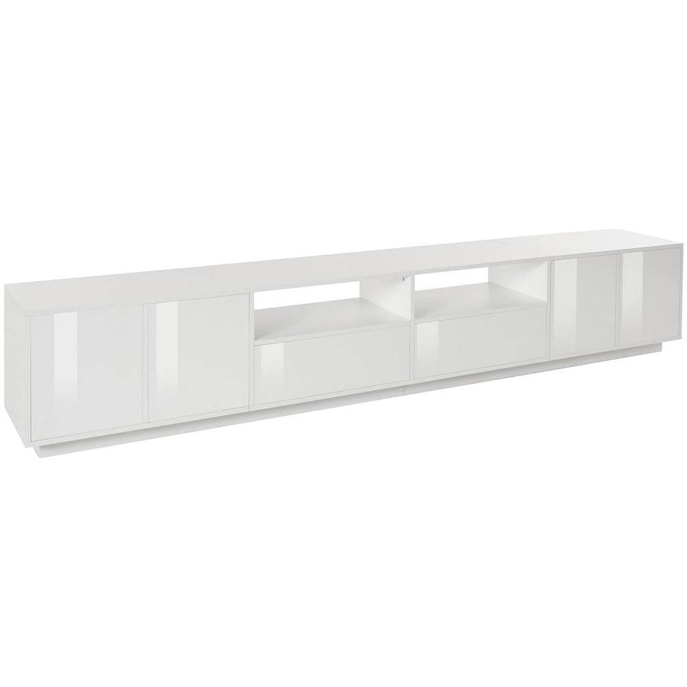 Mobile Porta Tv Orazio, Credenza Bassa Da Soggiorno, Base Porta Tv, 100% Made In Italy, Cm 260x41h46, Bianco Lucido - Foto 2