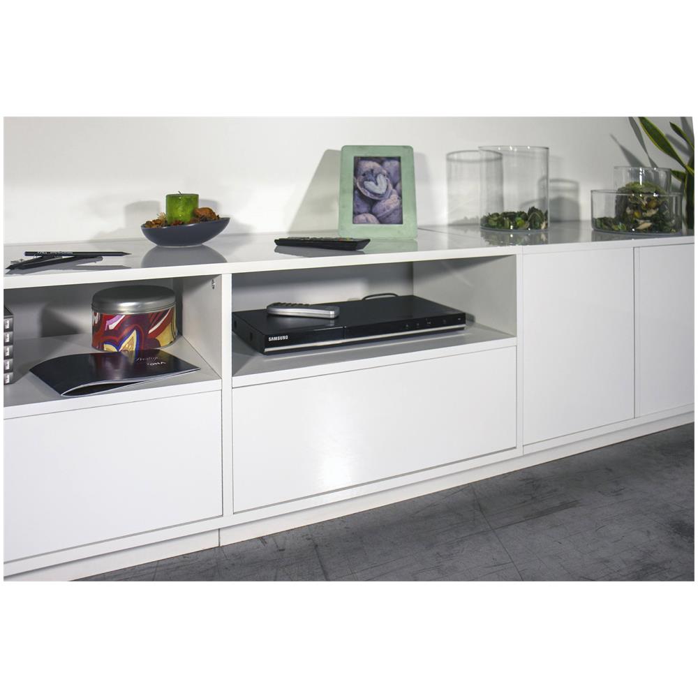 Mobile Porta Tv Orazio, Credenza Bassa Da Soggiorno, Base Porta Tv, 100% Made In Italy, Cm 260x41h46, Bianco Lucido - Foto 4