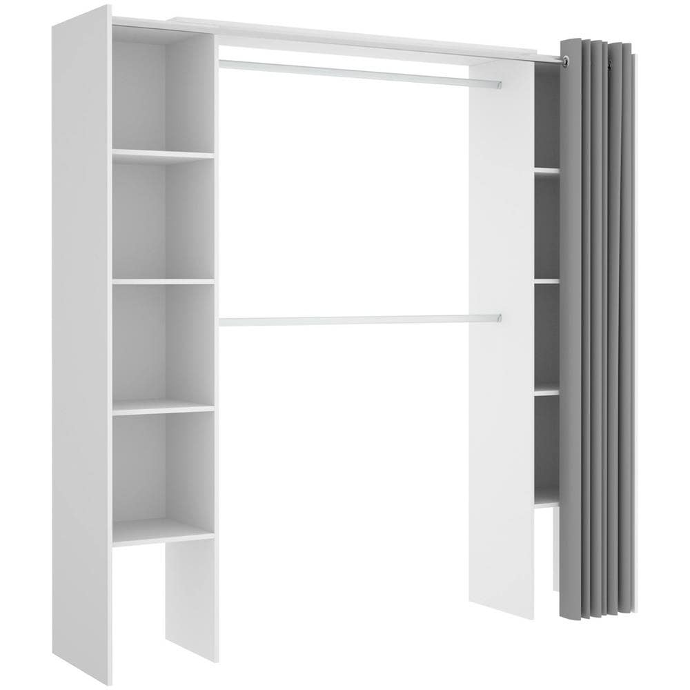 Guardaroba Manaslu, Struttura Per Cabina Armadio, Mobile Appendiabiti Aperto, 180x50h205 Cm, Bianco E Grigio - Foto 2