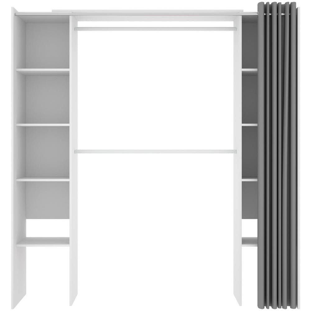 Guardaroba Manaslu, Struttura Per Cabina Armadio, Mobile Appendiabiti Aperto, 180x50h205 Cm, Bianco E Grigio - Foto 4