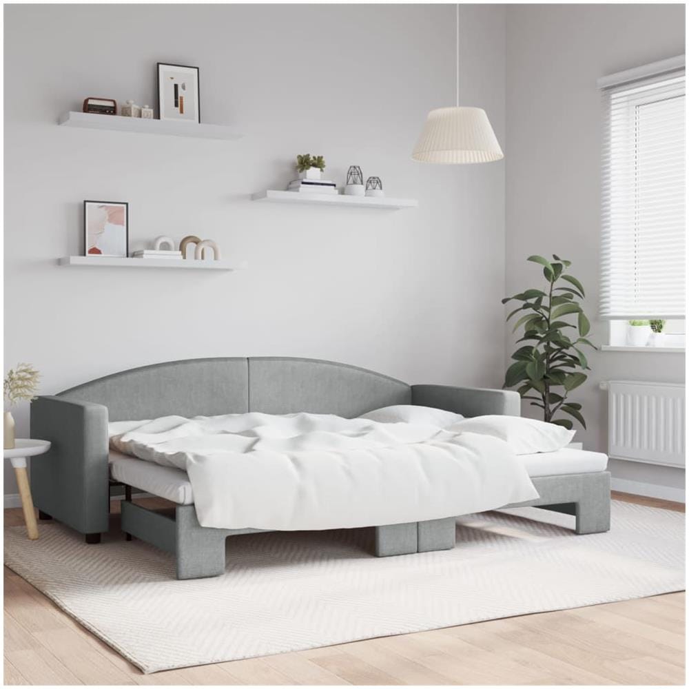 Divano Letto Con Letto Estraibile Grigio Chiaro 80x200 Tessuto - Foto 1