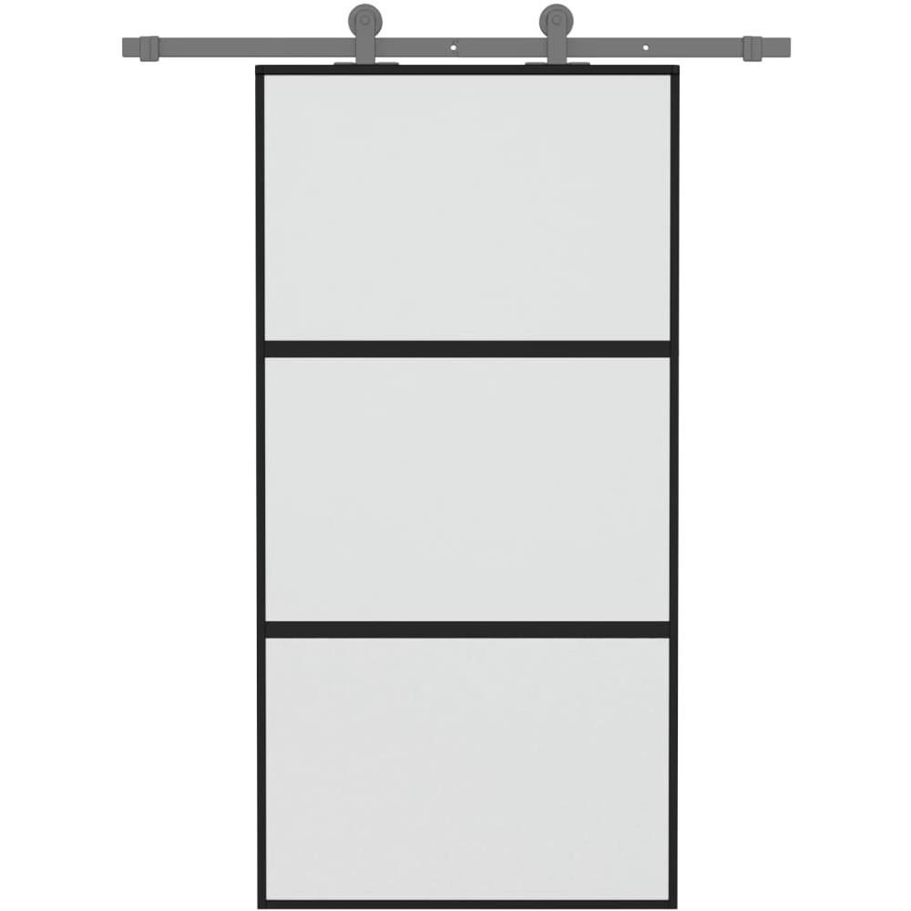 Porta Scorrevole Nera 102,5x205 Cm Vetro Temperato E Alluminio - Foto 3
