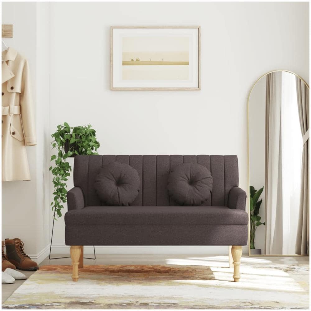 Panca Con Cuscini Marrone Scuro 113x64,5x75,5 Cm In Tessuto - Foto 1