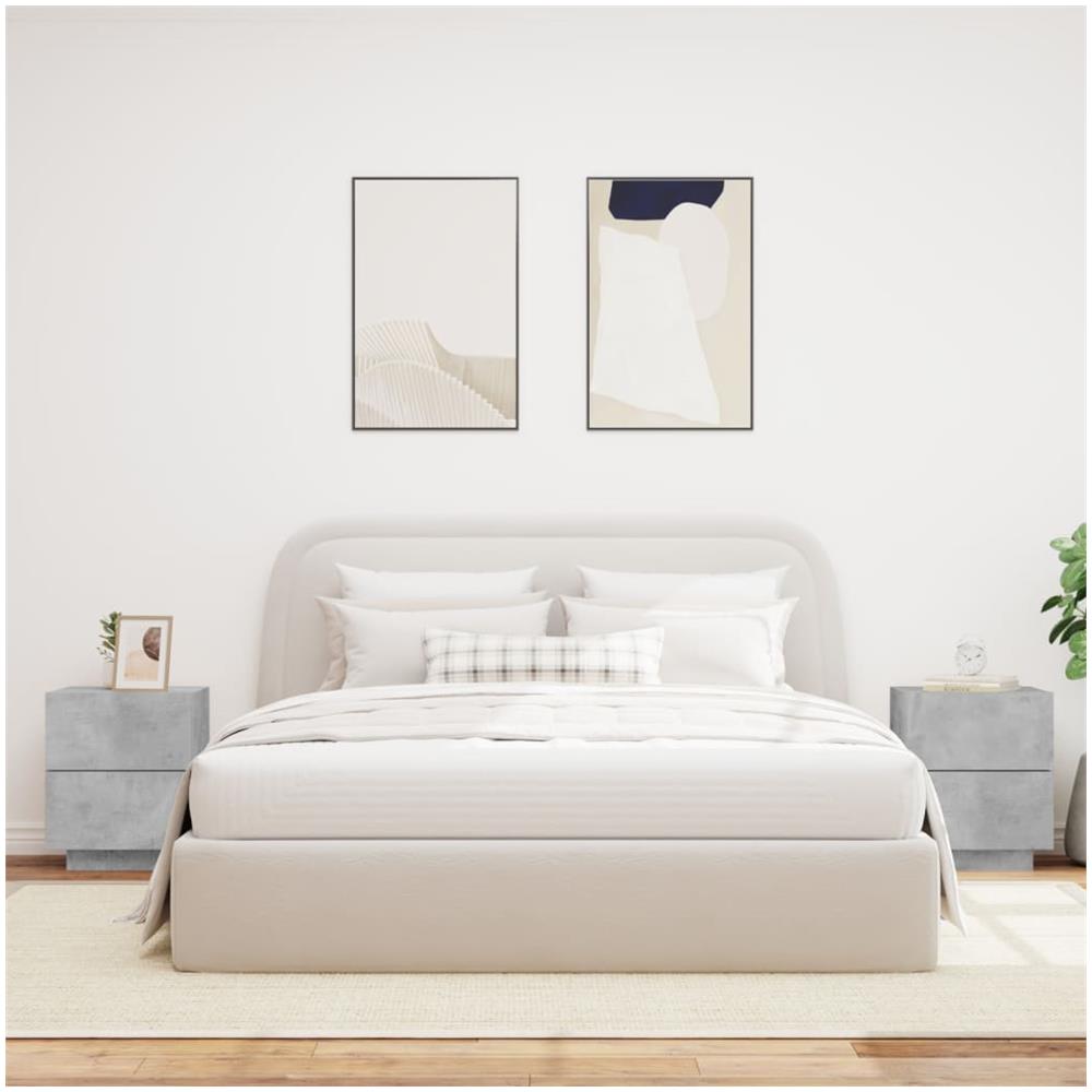 Comodini Con Luci Led 2pz Grigio Cemento In Legno Multistrato - Foto 3