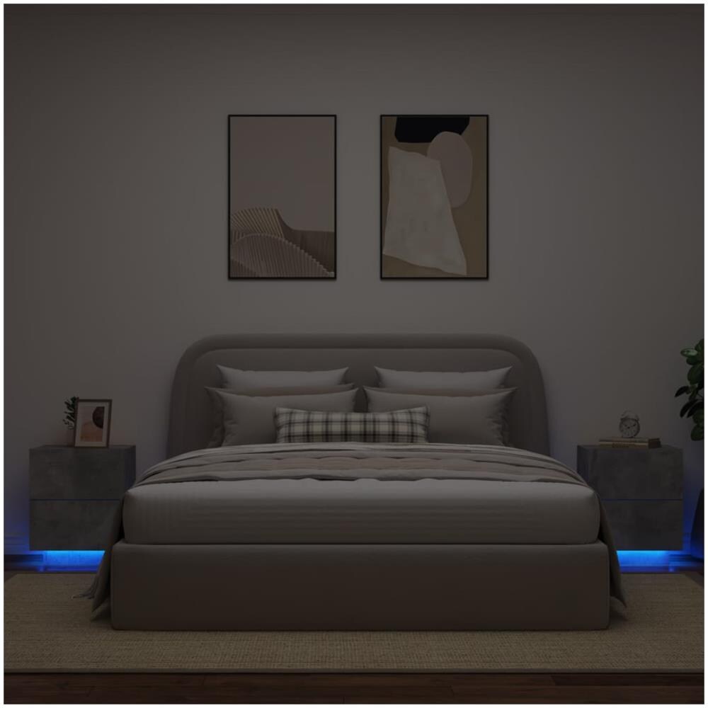 Comodini Con Luci Led 2pz Grigio Cemento In Legno Multistrato - Foto 1