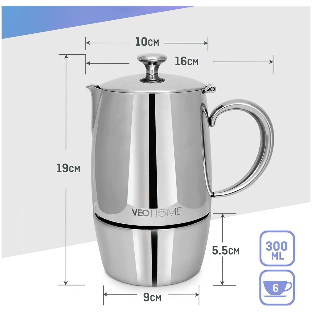 Caffettiera Induzione 6 Tazze 300 Ml Con Filtro Riduttore | Moka In Acciaio Resistente Adatta A Tutti I Piani: Induzione, Gas, Vetroceramica, Elettrico | sicura E Facile Da Usare - Foto 4
