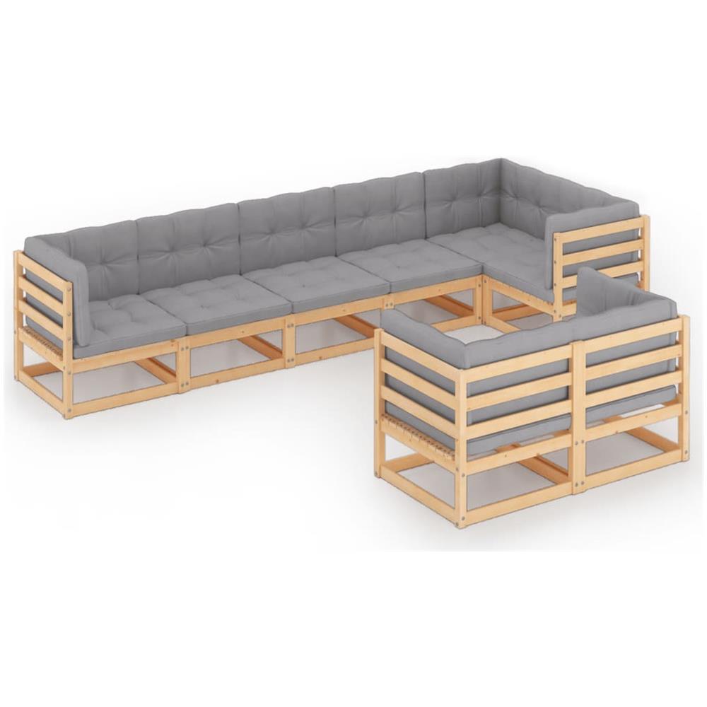 Set Salotto Giardino 8 pz Cuscini Antracite Legno Massello Pino - Foto 1