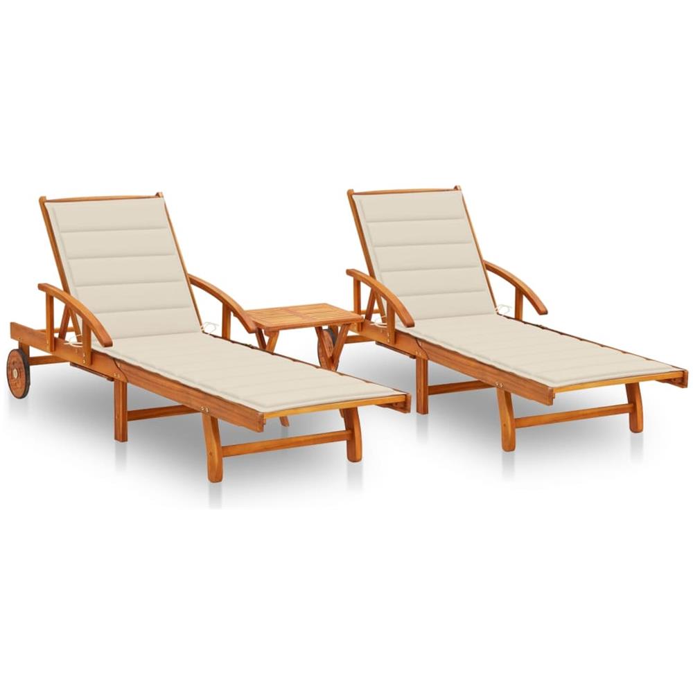 Lettino Prendisole 2pz con Tavolo e Cuscini Massello d'Acacia - Foto 1