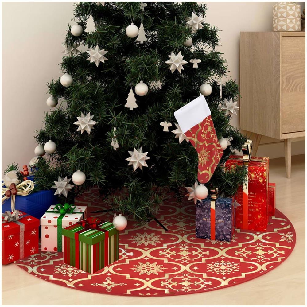 Gonna Albero Natale Raffinata Con Calza Rosso Tessuto 150 Cm - Foto 1