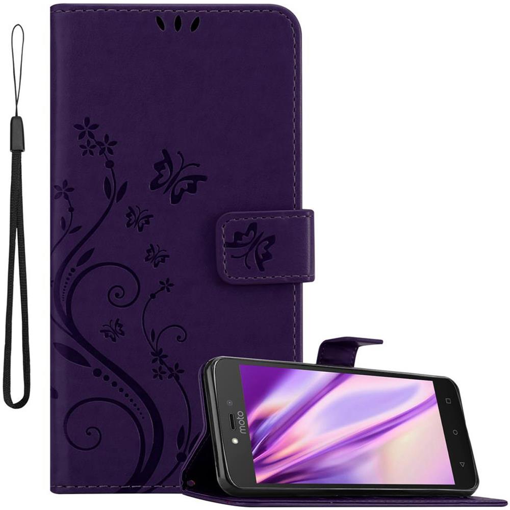 Custodia Compatibile Con Motorola Moto C Plus In Lilla Scuro Fiore - Coperchio Protettivo In Design Floreale Con Chiusura Magnetica, Funzione Stand E Slot Per Carte - Foto 1