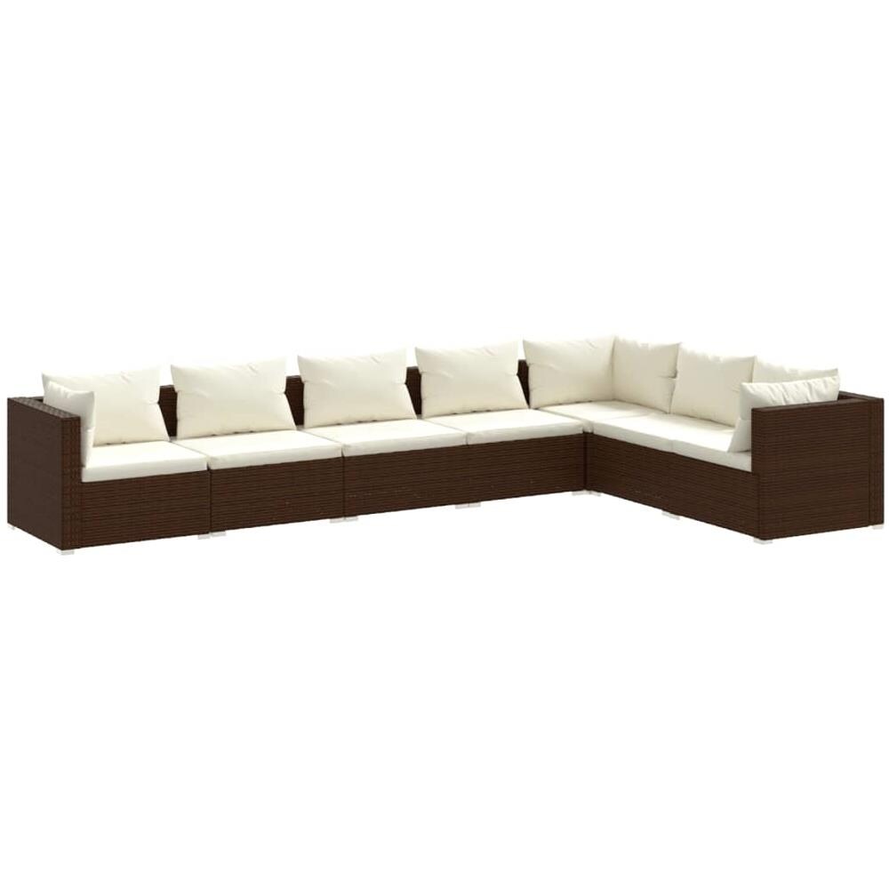 Set Divani Da Giardino 7 Pz Con Cuscini In Polyrattan Marrone - Foto 1