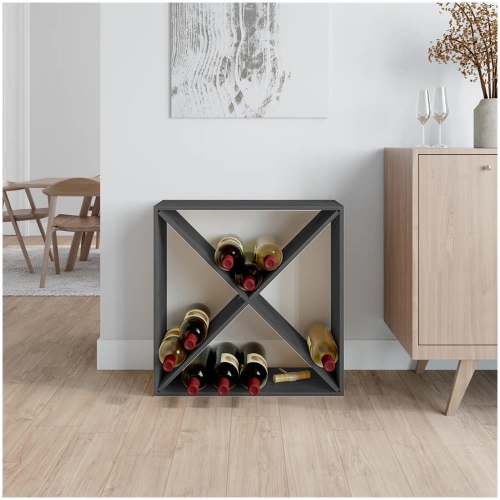 Portabottiglie Grigio 62x25x62 Cm In Legno Massello Di Pino - Foto 5