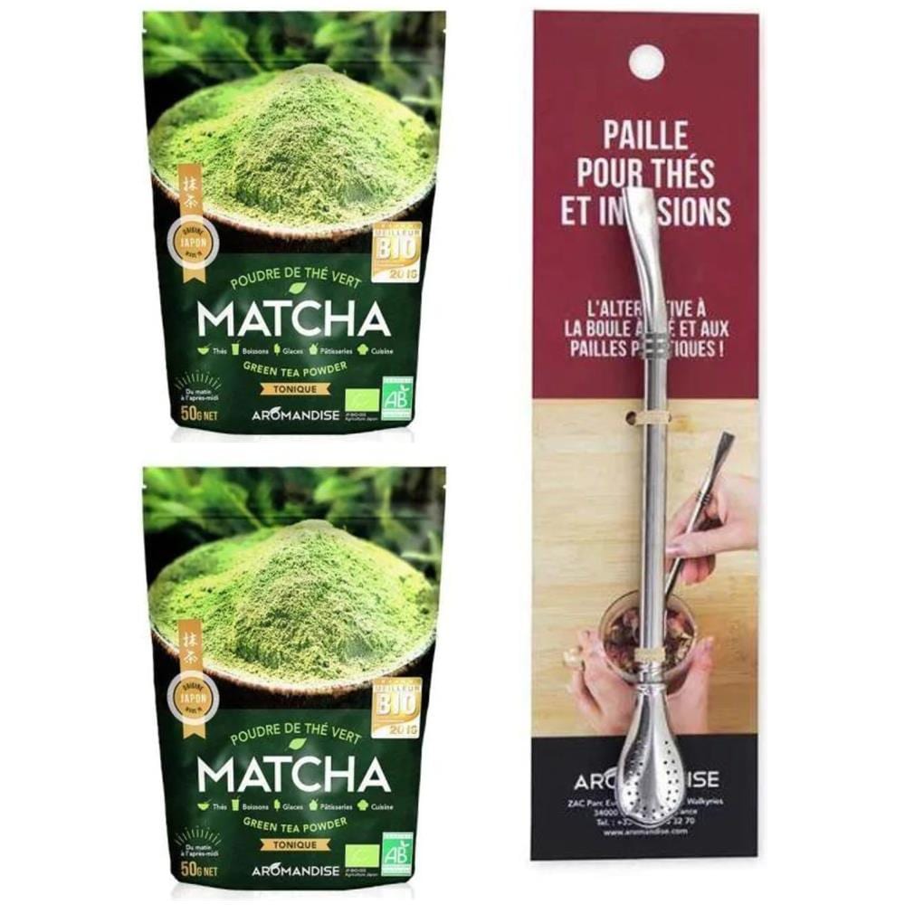 Tè Verde Matcha Biologico In Polvere 100 G + Cannuccia In Acciaio Inox Con Filtro - Foto 1