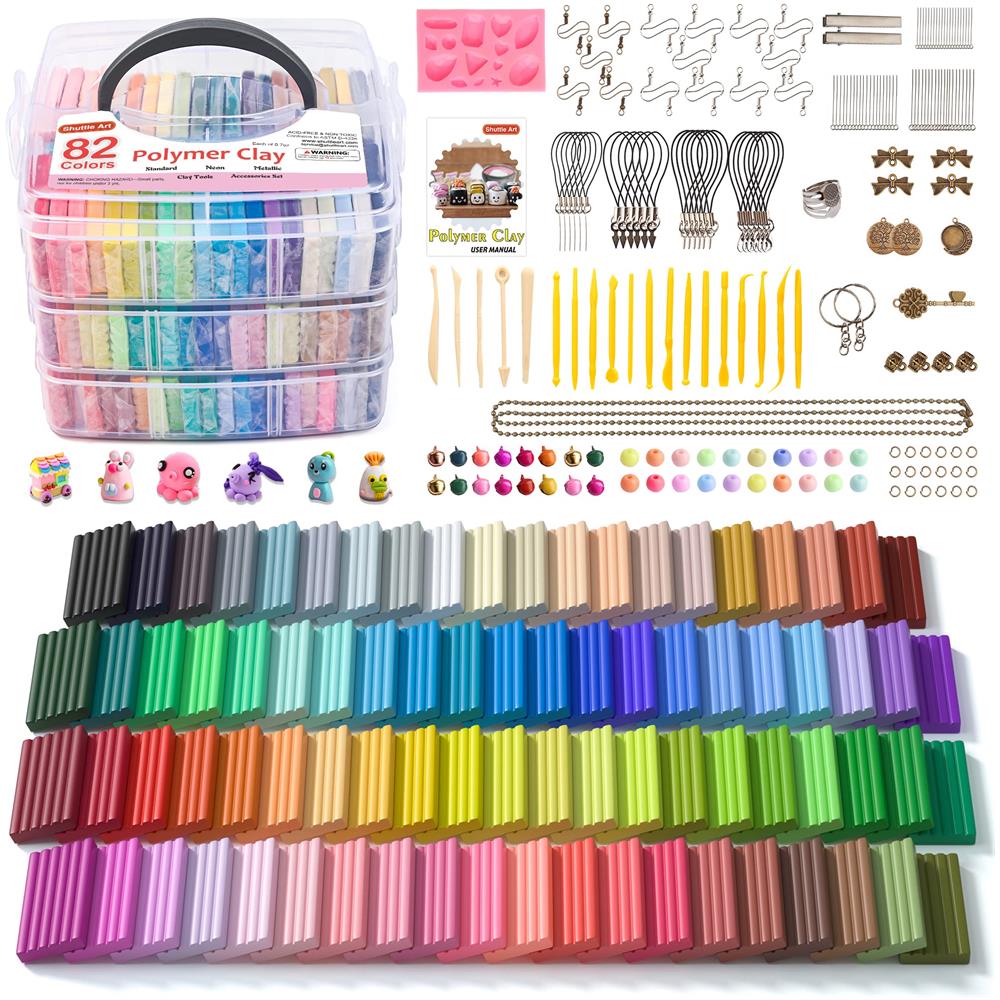 Argilla Polimerica, 82 Colori Argilla Da Modellare, Cottura Al Forno, Kit Di Argilla Creativa Con 19 Strumenti Di Argilla E 16 Tipi Di Accessori, Non Tossico, Non Appiccicoso, Ideale Regalo Di Argilla Artigianale Fai-da-te Per Bambini Adulti - Foto 1