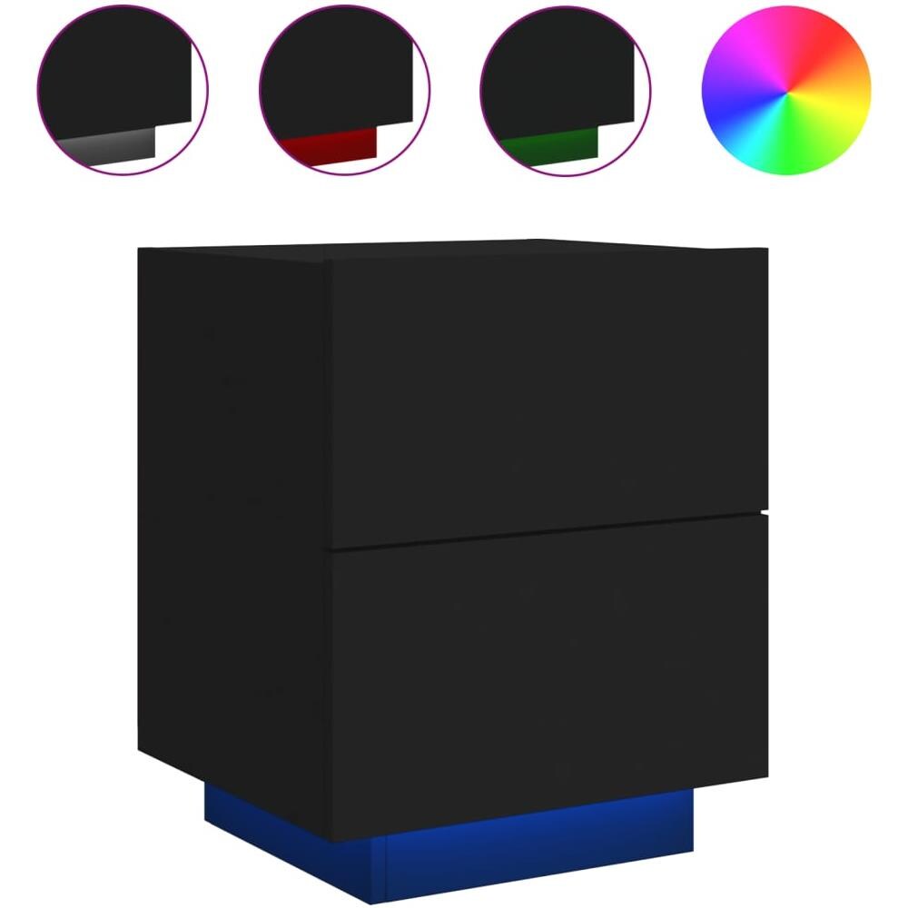 Comodino Con Luci Led Nero In Legno Multistrato - Foto 2