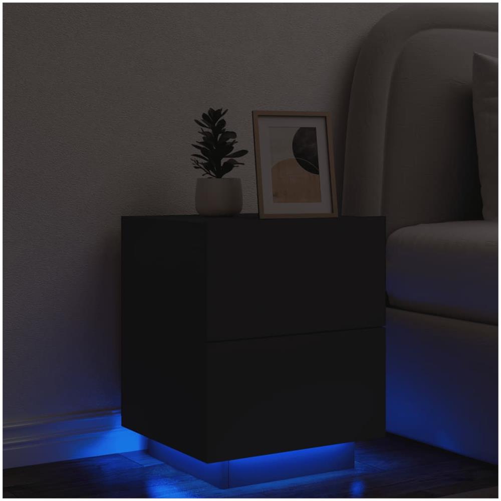 Comodino Con Luci Led Nero In Legno Multistrato - Foto 1