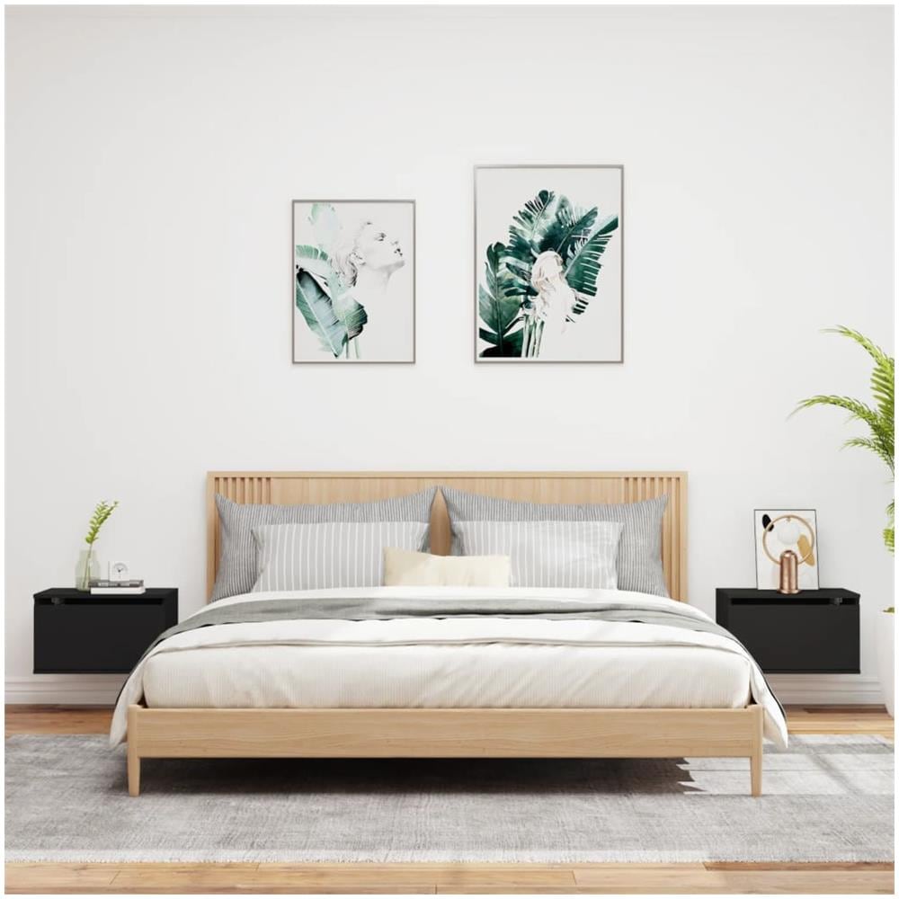 Comodini A Parete Con Luci Led 2 Pz Neri - Foto 3