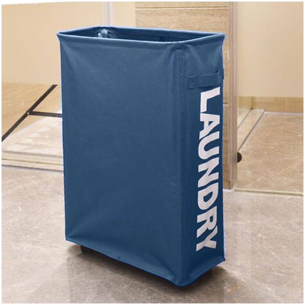 Cesto Biancheria Sporca Pieghevole in Tessuto Portabiancheria con Ruote Blu - Foto 2