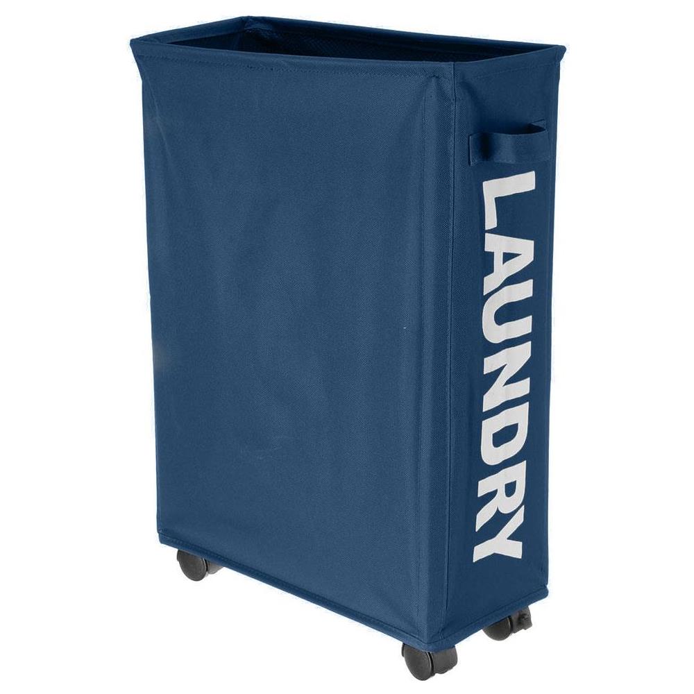 Cesto Biancheria Sporca Pieghevole in Tessuto Portabiancheria con Ruote Blu - Foto 1