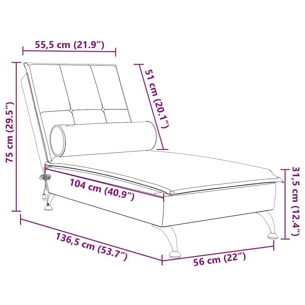 Chaise Longue Massaggi con Cuscino a Rullo Rosso Vino Velluto - Foto 10