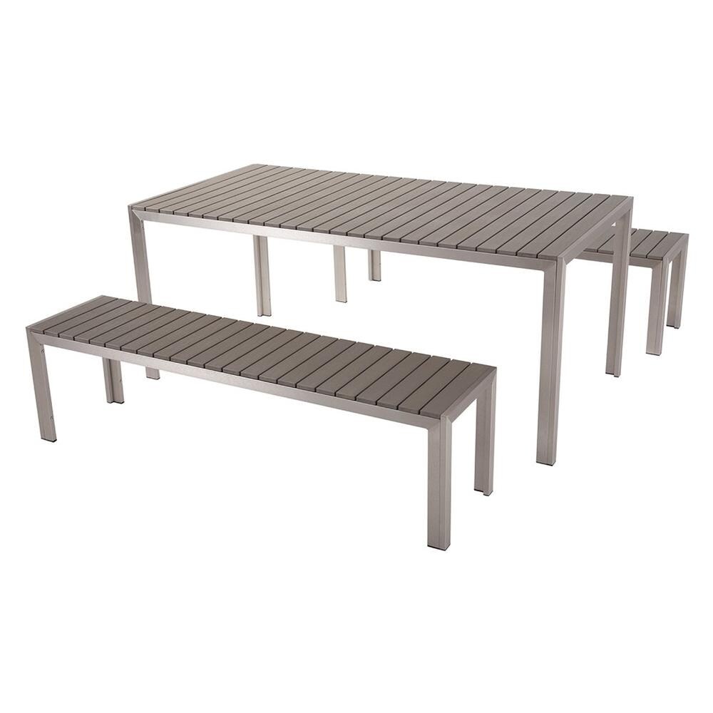 Set Di Tavolo E Panche Da Giardino In Alluminio E Legno Sintetico Grigio Nardo - Foto 1