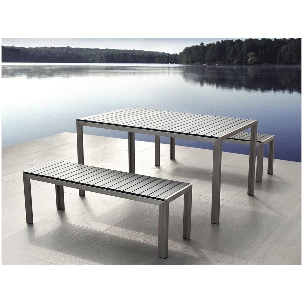 Set Di Tavolo E Panche Da Giardino In Alluminio E Legno Sintetico Grigio Nardo - Foto 2