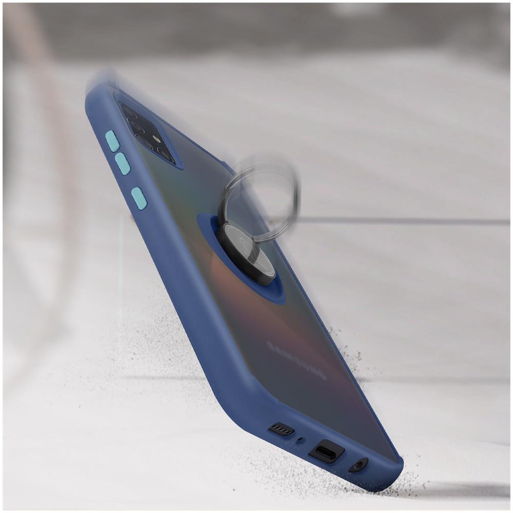 Cover Samsung Galaxy A51 Bimateriale Anello In Metallo Funzione Supporto Blu - Foto 2
