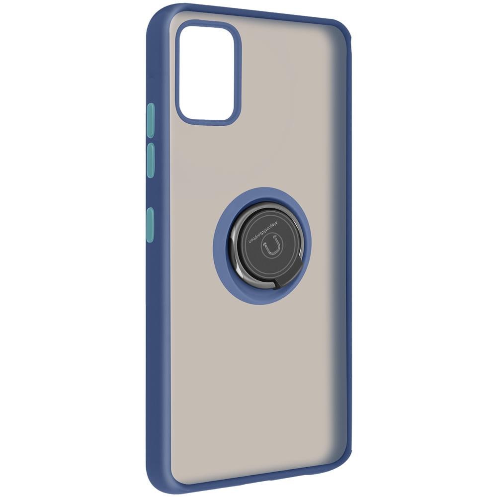 Cover Samsung Galaxy A51 Bimateriale Anello In Metallo Funzione Supporto Blu - Foto 5