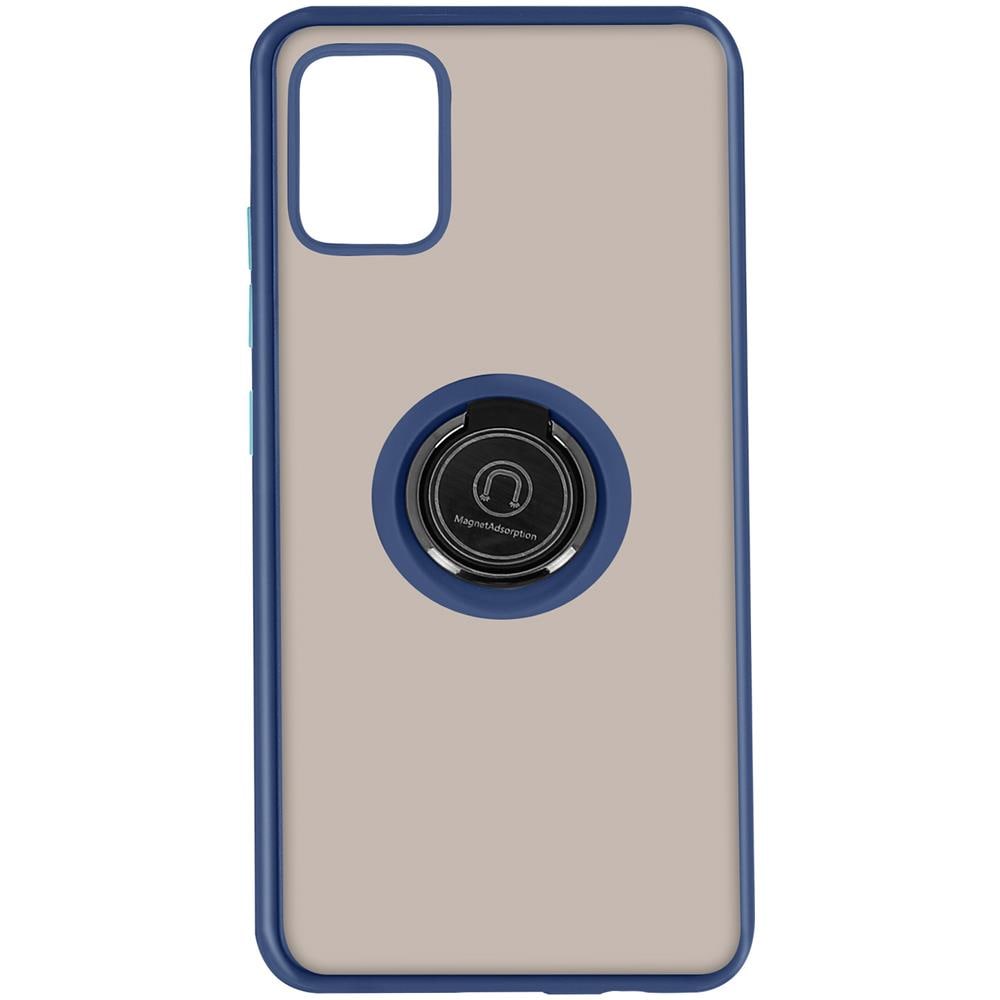 Cover Samsung Galaxy A51 Bimateriale Anello In Metallo Funzione Supporto Blu - Foto 1