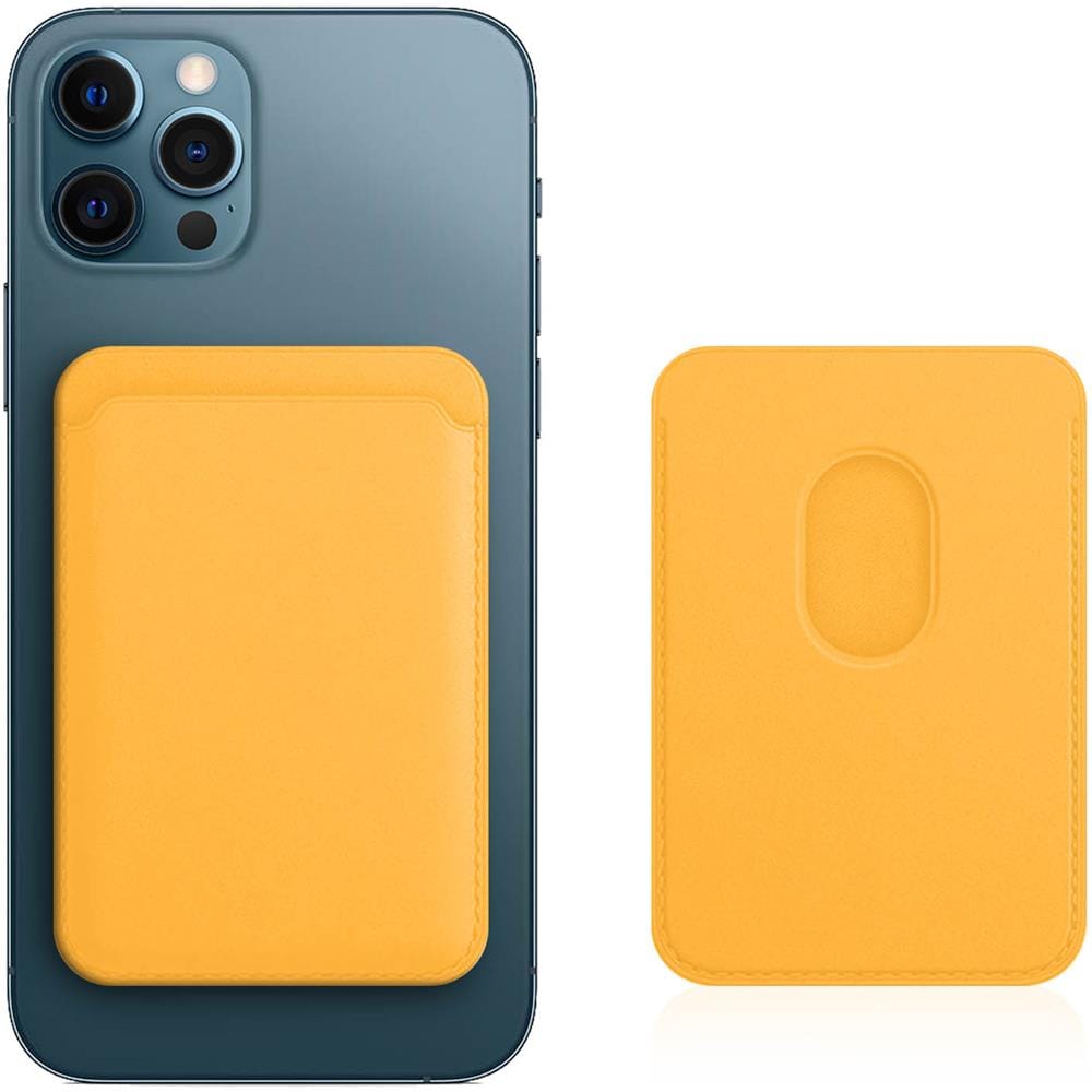 Portacarte Magsafe Iphone 12 Rivestimento In Cuoio Fissaggio Magnetico Giallo - Foto 1