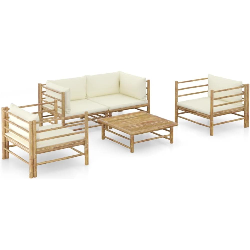 Set Divani Da Giardino 5 Pz Con Cuscini Bianco Crema In Bamb? - Foto 1