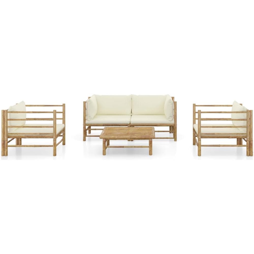 Set Divani Da Giardino 5 Pz Con Cuscini Bianco Crema In Bamb? - Foto 2