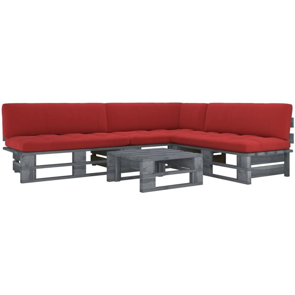 Set Divani in Pallet con Cuscini 4 pz in Pino Impregnato Grigio - Foto 1