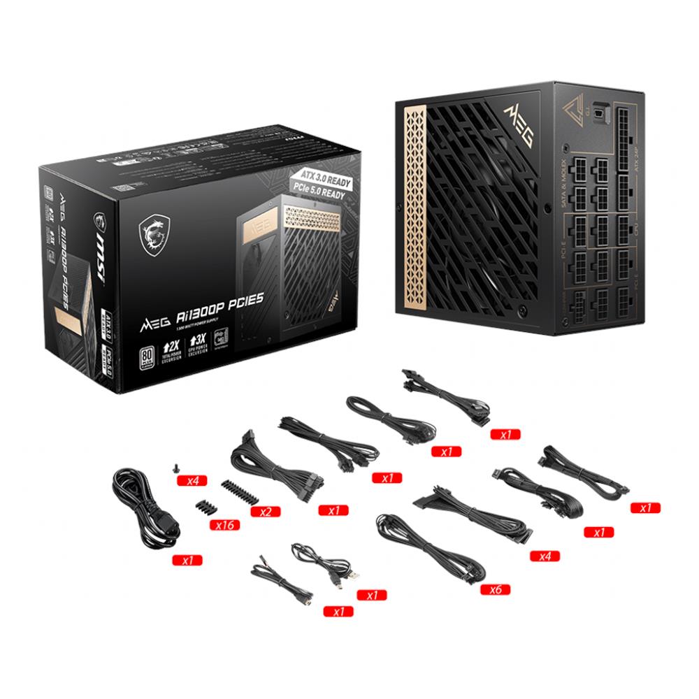 Alimentatore PC Modulare MEG AI1300P PCIE5 1300 W 24-pin ATX ATX Colore Nero - Foto 5