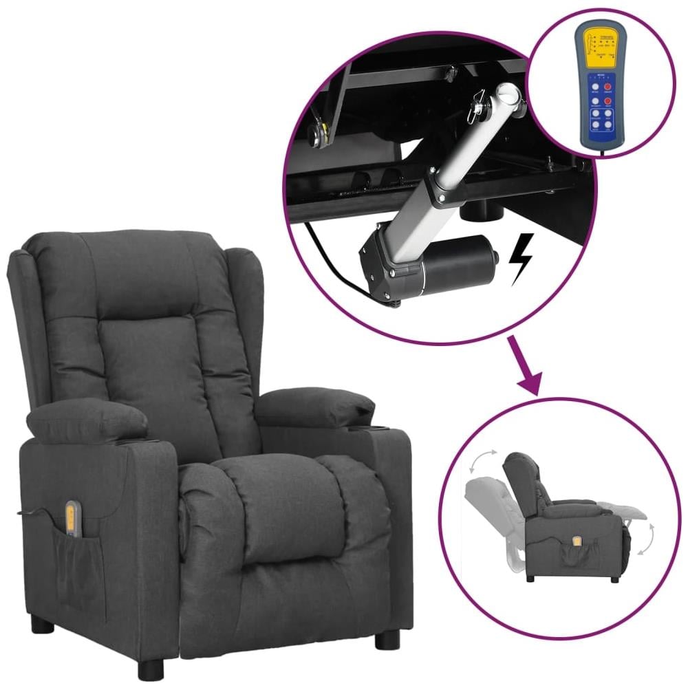 Poltrona Massaggiante Reclinabile A Rialzo Grigio Scuro Tessuto - Foto 1