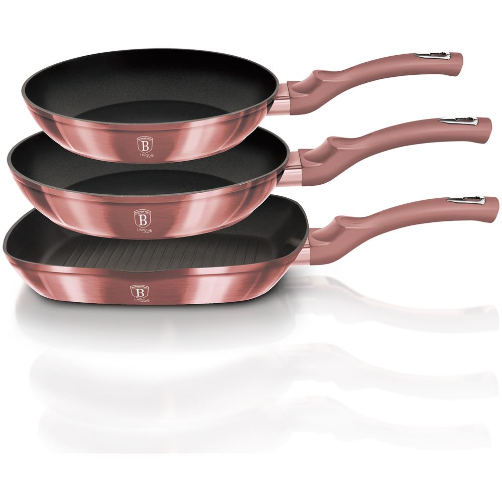 I-rose Set Di 2 Padelle Et Bistecchiera Induzione 20-24-28cm In Alluminio Antiaderente Rosa - Foto 2