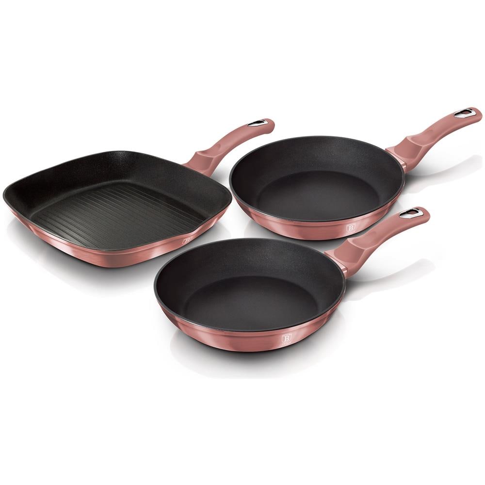I-rose Set Di 2 Padelle Et Bistecchiera Induzione 20-24-28cm In Alluminio Antiaderente Rosa - Foto 1