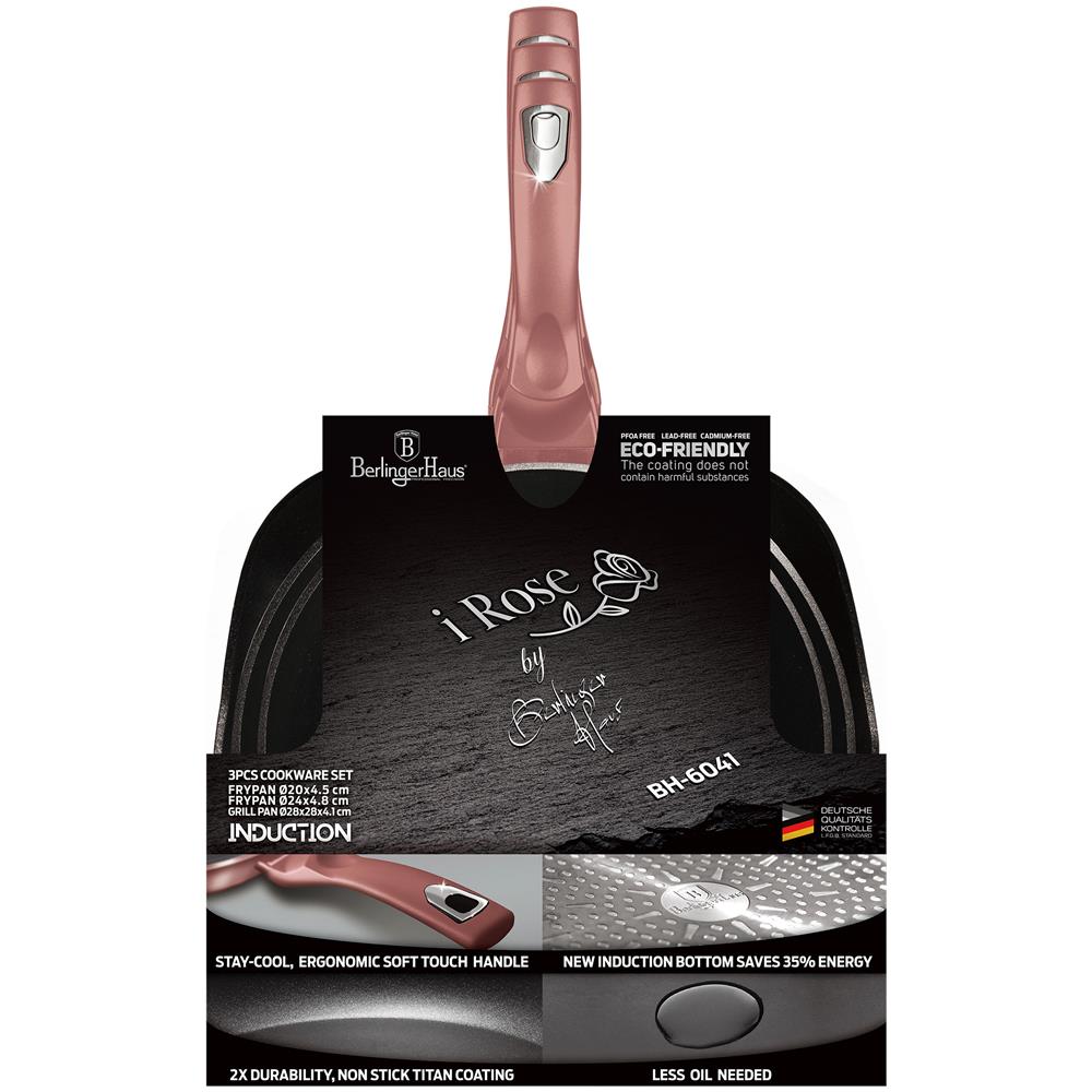 I-rose Set Di 2 Padelle Et Bistecchiera Induzione 20-24-28cm In Alluminio Antiaderente Rosa - Foto 4