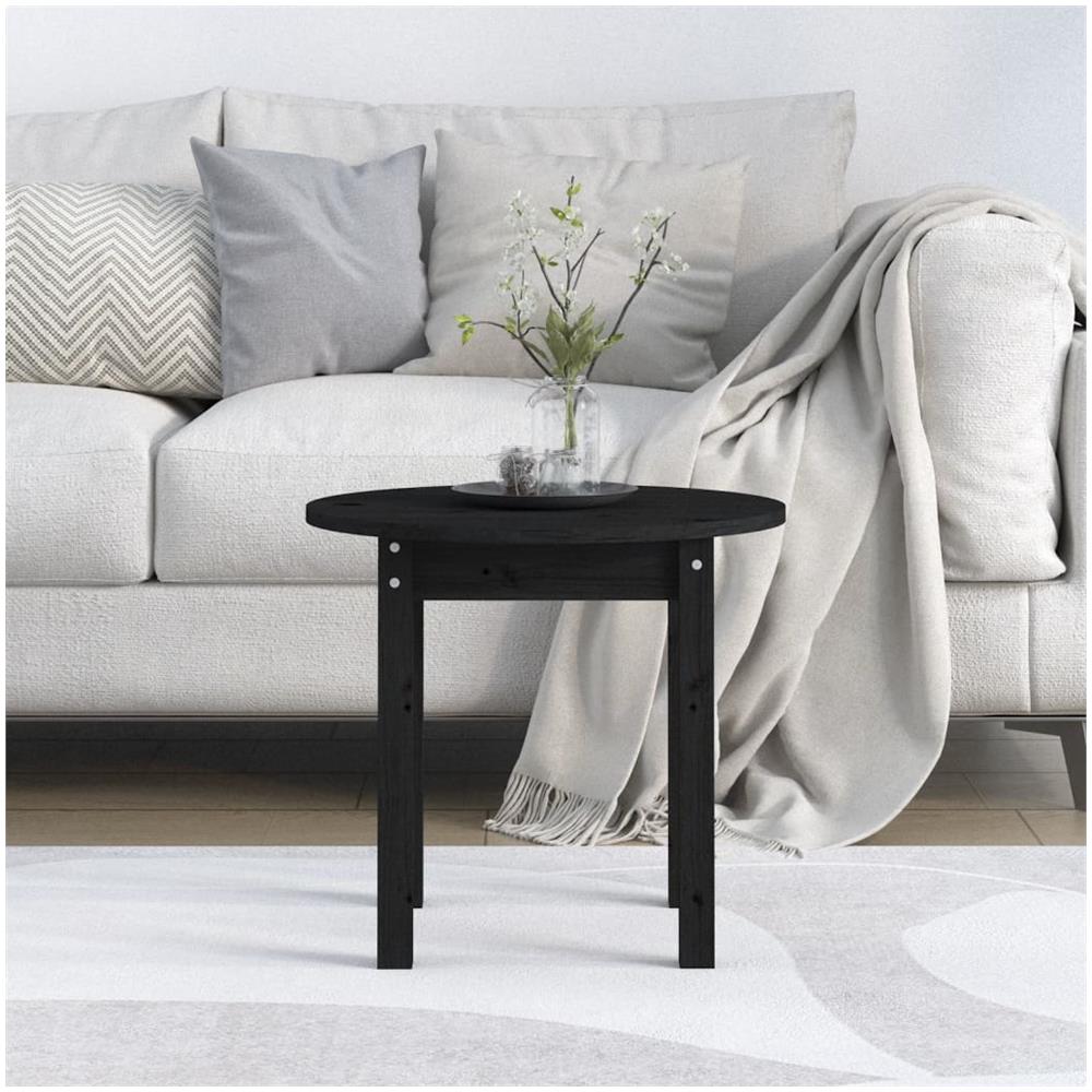 Tavolino Da Salotto Nero 45x40 Cm In Legno Massello Di Pino - Foto 4