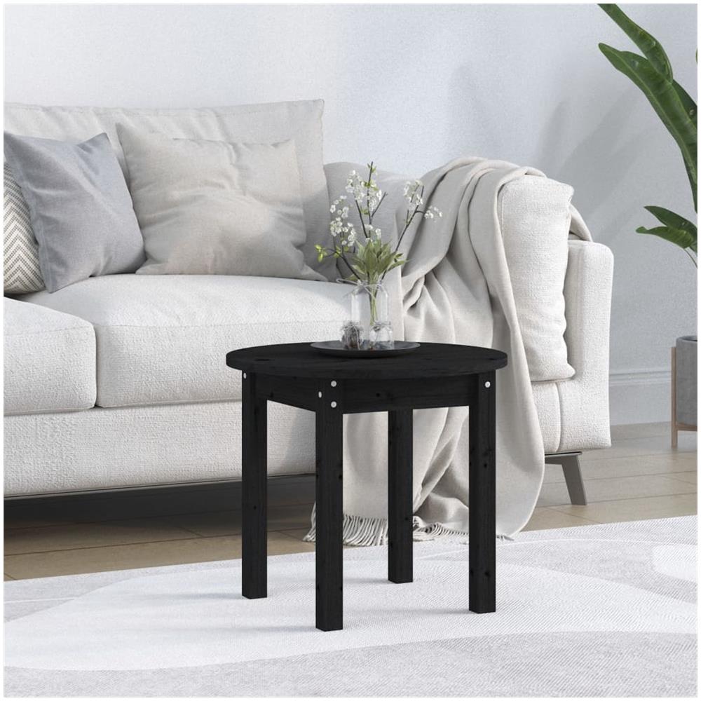 Tavolino Da Salotto Nero 45x40 Cm In Legno Massello Di Pino - Foto 1
