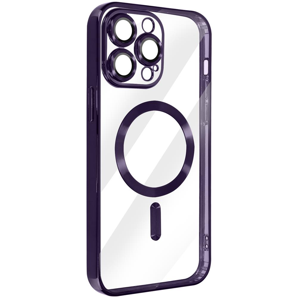 Cover Magsafe Per Iphone 14 Pro Max Silicone Protezione Fotocamera Bordo Viola - Foto 2