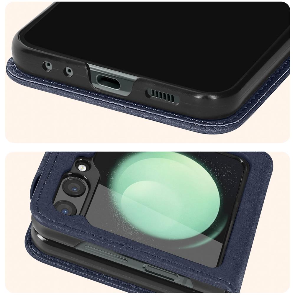 Cover A Libro Per Samsung Galaxy Z Flip5, Linguetta Magnetica Chesterfield Blu - Foto 5