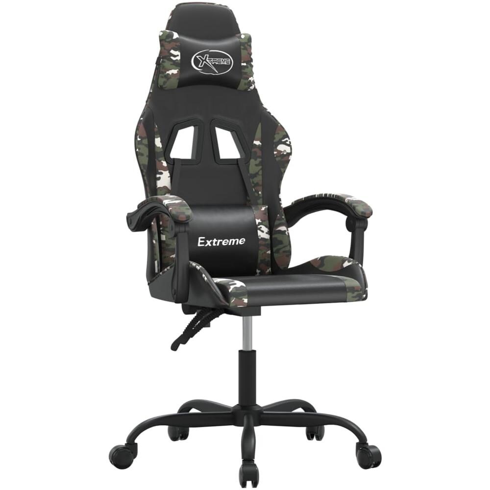 Sedia da Gaming Girevole Nero e Mimetico in Similpelle - Foto 1