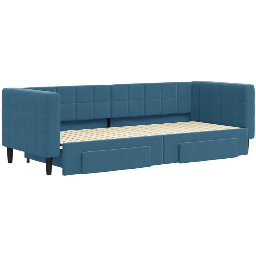 Divano Letto Estraibile Con Cassetti Blu 80x200 Cm In Velluto - Foto 2
